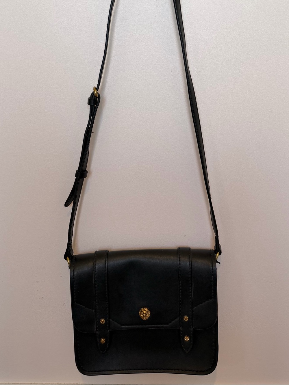 Anne Klein Black Leather Crossbody Bag with Gold Hardware